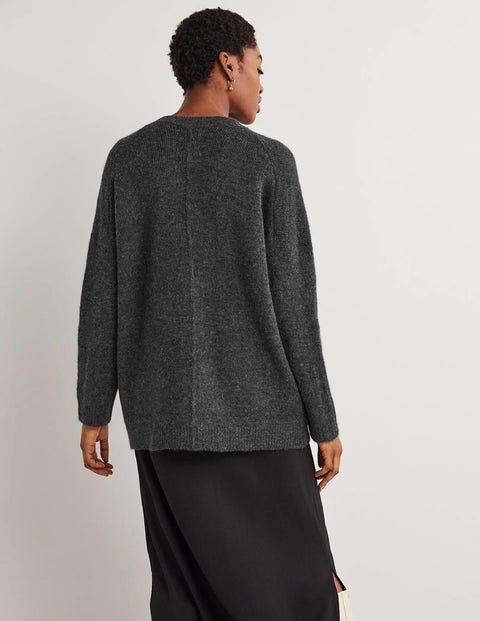 Long Fluffy Cardigan - Charcoal Melange