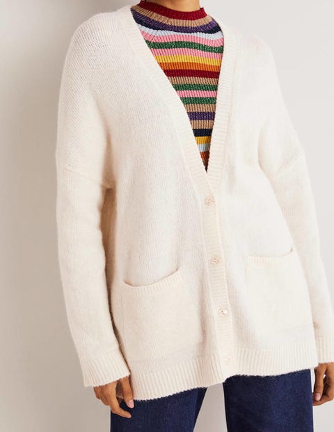Long Fluffy Cardigan - Ivory | Boden US