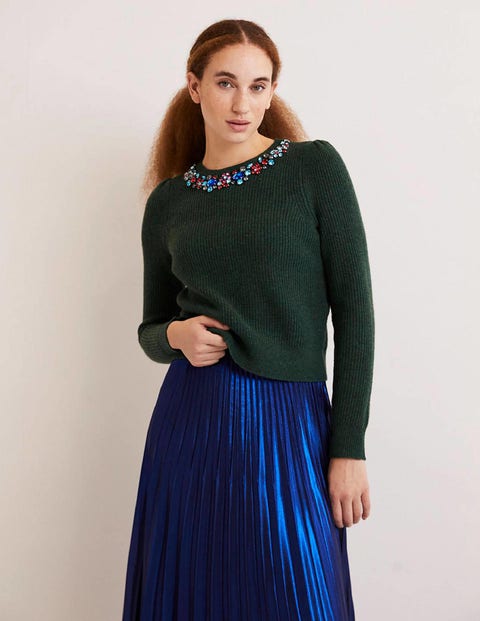 green embellished sweater