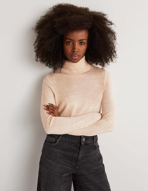 Fitted Merino Roll Neck - Oatmeal 