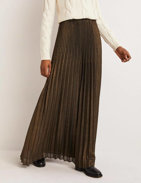 Pleated Party Maxi Skirt - Metallic Foil