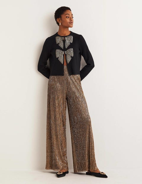 Metallic Party Trousers - Gold, Black Lurex