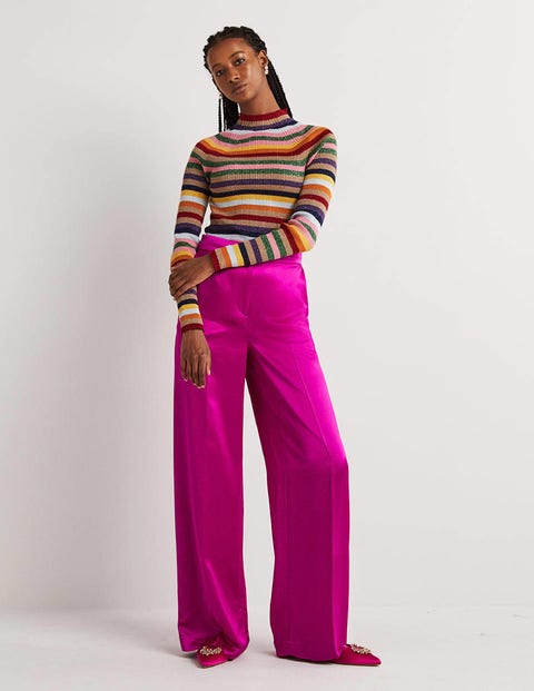 Wide Leg Satin Trousers - Fuchsia Satin