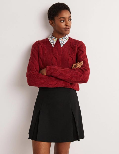 Pleated A-line Mini Skirt - Black
