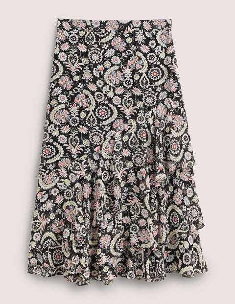 Multi Ruffle Maxi Skirt - Black, Tropic Charm | Boden UK