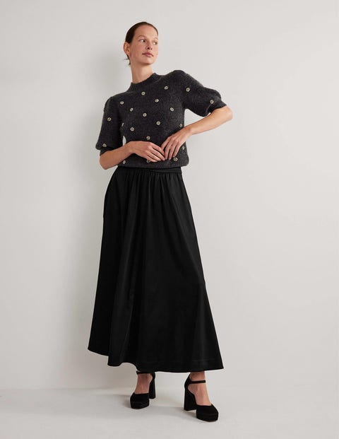 Satin Party Maxi Skirt - Black