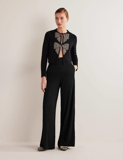 Fluid Wide Leg Trousers - Black | Boden UK