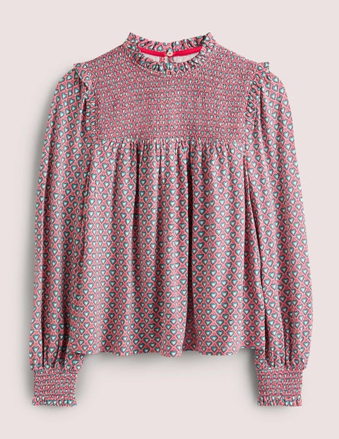 Smocked Yoke Top - Jalapeno Red, Dainty Heart | Boden UK