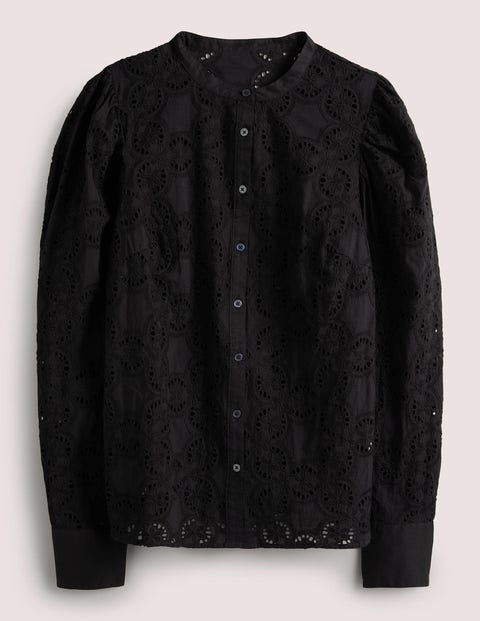 Mutton Sleeve Broderie Blouse Black Women Boden