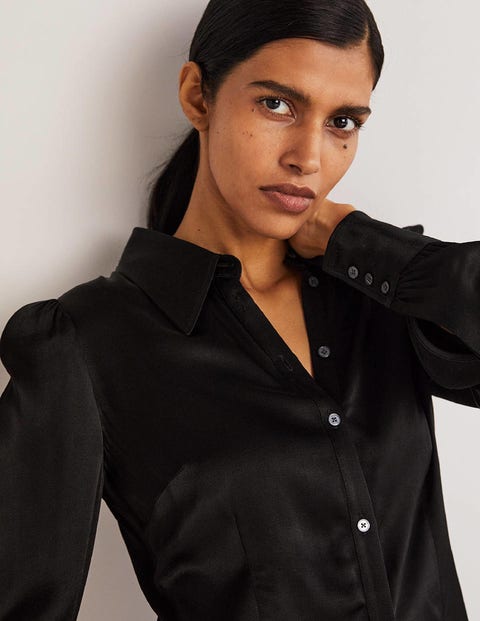 Dart Detail Satin Fitted Shirt - Black | Boden US