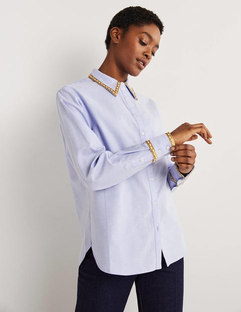 Gold Trim Relaxed Shirt - Chambray, Metallic | Boden US