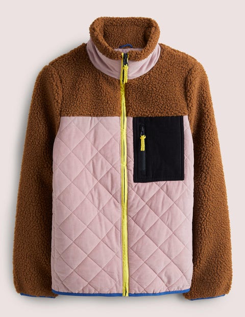 Boden Pink Quilted Borg Puffer Jacket
