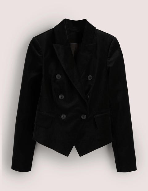 Double Breasted Velvet Blazer - Black | Boden US