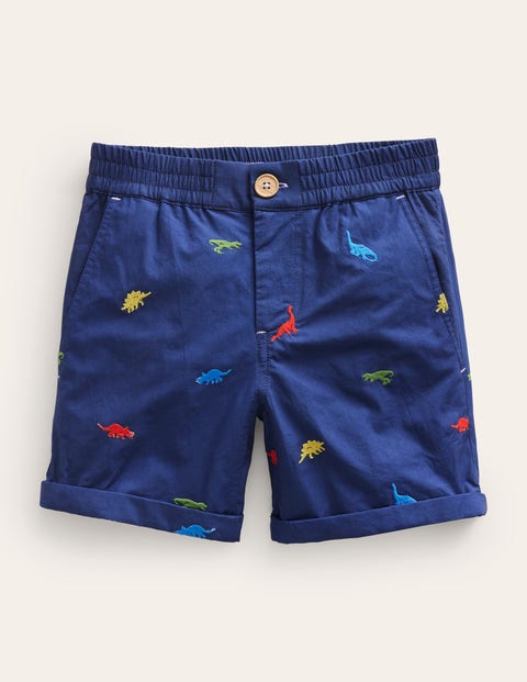 Mini Boden Kids' Smart Roll-up Shorts Dinosaur Embroidery Navy Boys Boden