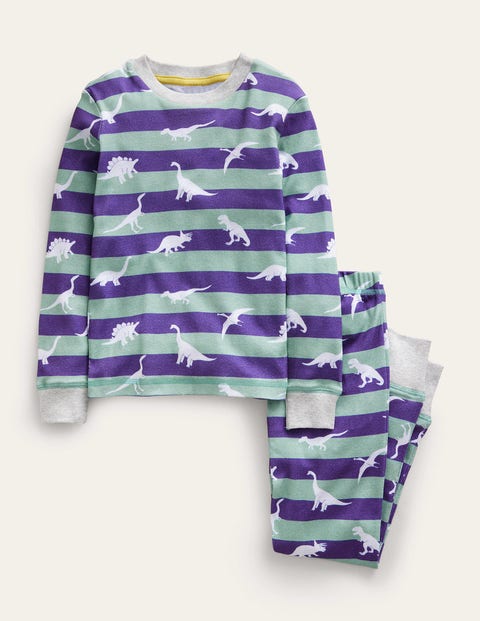 Mini Boden Kids' Single Glow-in-the-dark Pajama Green Smoke Dinosaurs Girls Boden