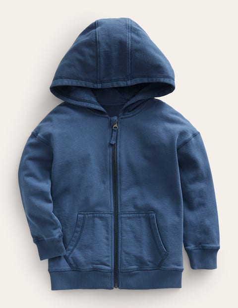 Mini Boden Kids' Garment Dye Zip-though Hoodie Robot Blue Girls Boden