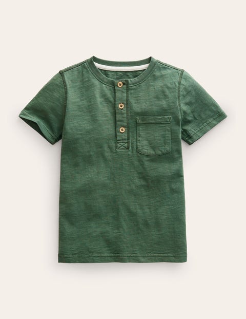 Washed Cotton Henley T-Shirt Green Boys Boden