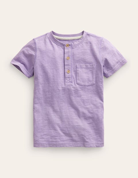 Washed Cotton Henley T-Shirt Purple Boys Boden