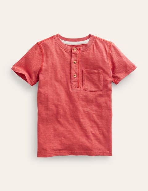 Washed Cotton Henley T-Shirt Red Boys Boden