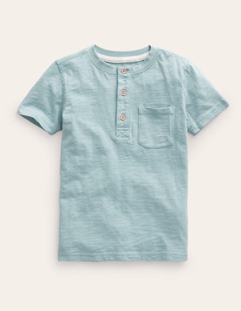 Washed Cotton Henley T-Shirt Blue Boys Boden