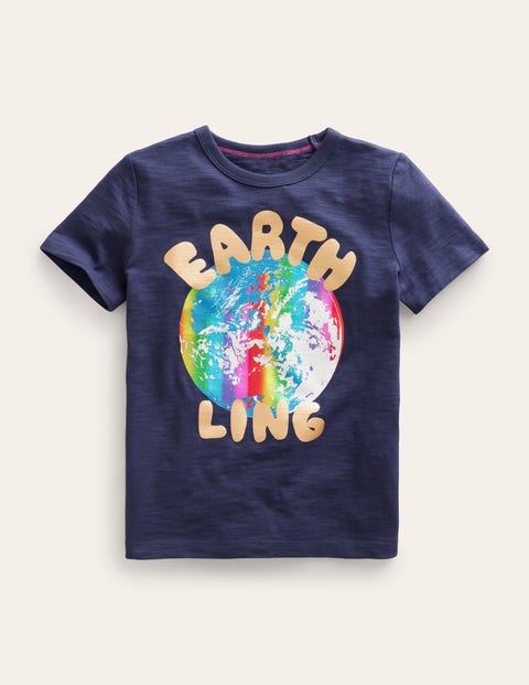 Earth Logo-Print T-Shirt Navy Girls Boden