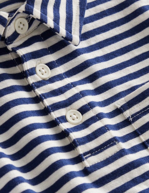 Striped Slubbed Polo Shirt - Navy/Ivory | Boden US