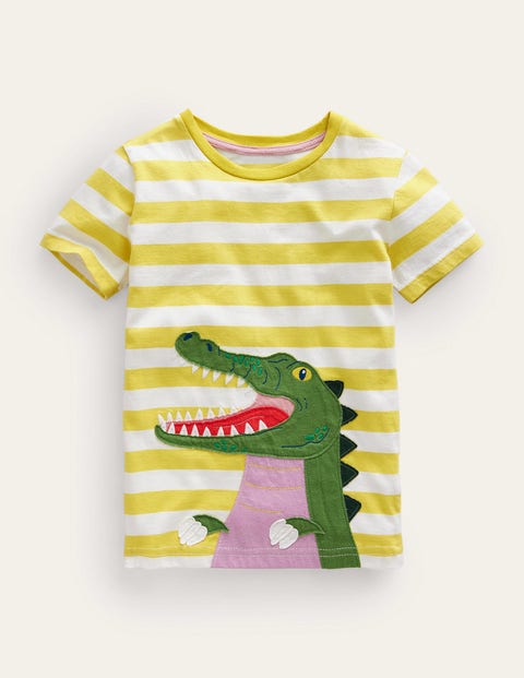 Mini Boden Kids' Front & Back Appliqué T-shirt Green Crocodile Girls Boden