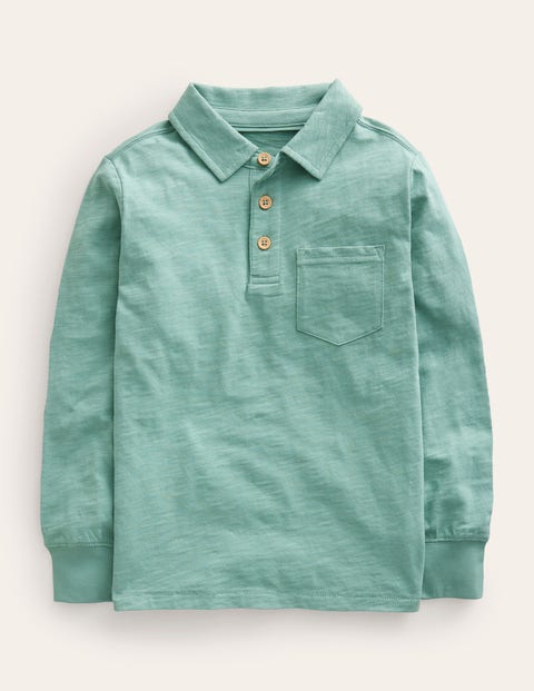 Slubbed Long-Sleeve Polo Shirt Green Boys Boden