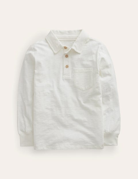 Slubbed Long-Sleeve Polo Shirt Ivory Boys Boden