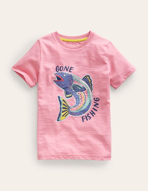 Metallic Fishing-Print T-Shirt Pink Girls Boden