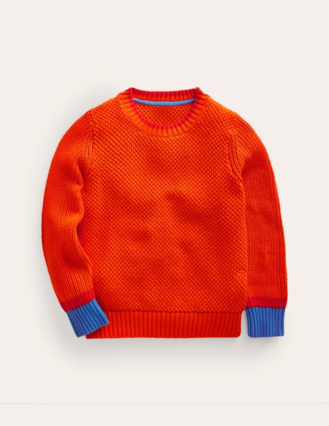 Boden Kids' Chunky Cotton Sweater Mandarin Orange Boys