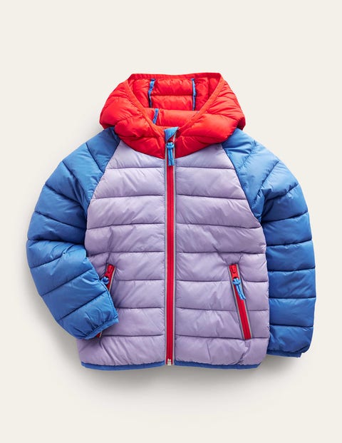 Mini Boden Kids' Pack-away Padded Jacket Lilac Colourblock Boys Boden