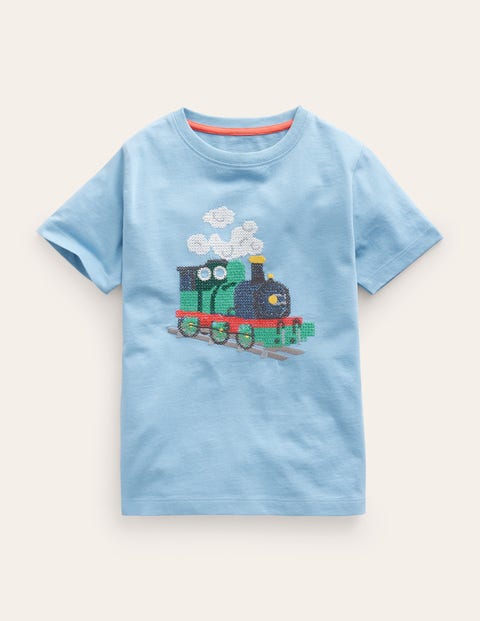 Cross-Stitch Cotton T-Shirt Blue Boys Boden