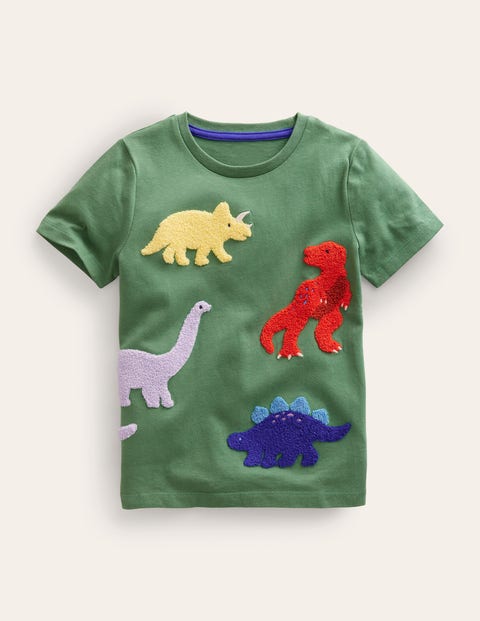 Dinosaur-Print Boucle T-Shirt Green Girls Boden