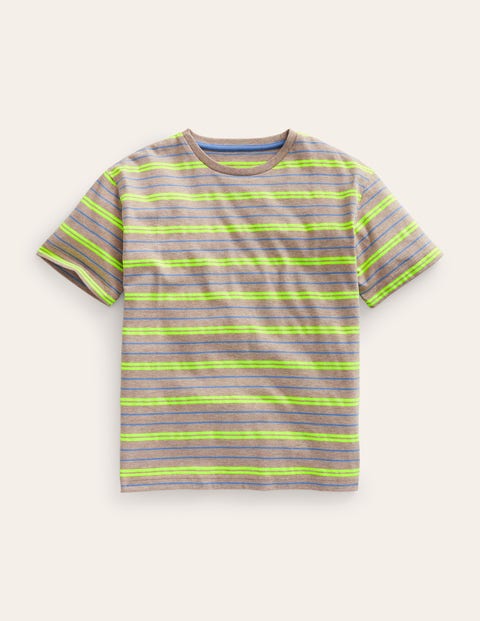 Relaxed Neon-Stripe T-Shirt Beige Girls Boden