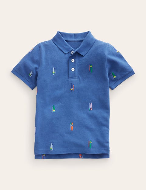 Embroidered Pique Polo Shirt Blue Boys Boden