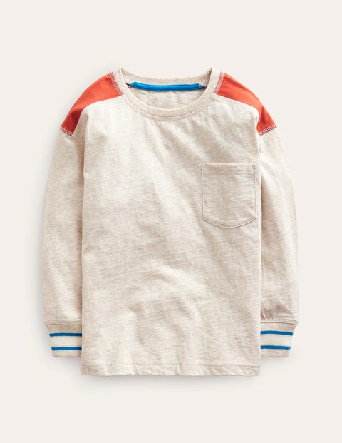 Mini Boden Kids' Textured Detail T-shirt Oatmeal Marl Girls Boden