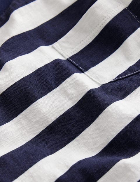 Long-sleeved Washed T-shirt - French Navy/Ivory Stripe | Boden US