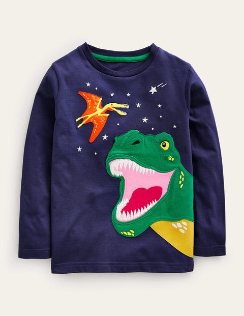 Dinosaur Appliqué T-shirt - College Navy Dino | Boden UK