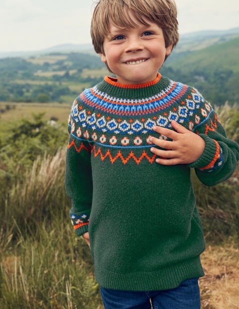 Graphic Fair Isle Jumper - Monster Green Marl | Boden UK