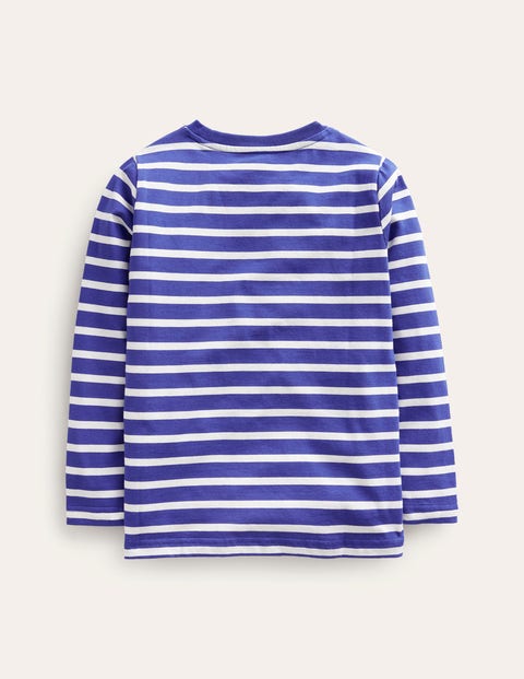 Preisgünstig T-Shirt mit originellem Taschenaufdruck - Blau/Naturweiß Gestreift Boden | DE