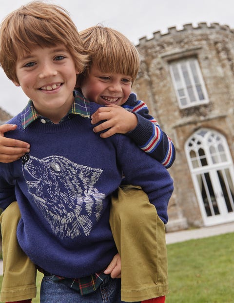 Fun Cosy Jumper - French Navy Wolf | Boden UK