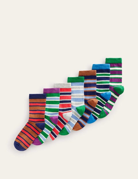 Boden Kids' Socks 7 Pack Royalty Mutli Stripe Girls