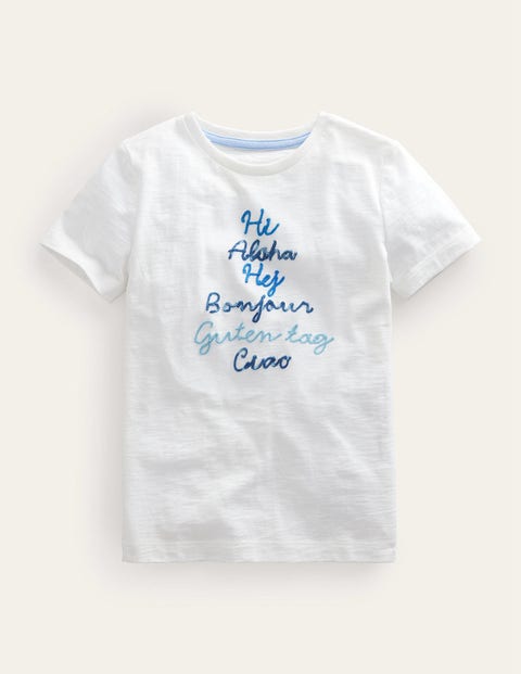 Chain Stitch Slogan T-shirt White Girls Boden