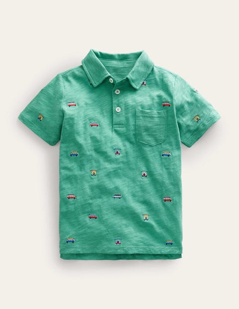 Embroidered Slubbed Polo Shirt Green Boys Boden