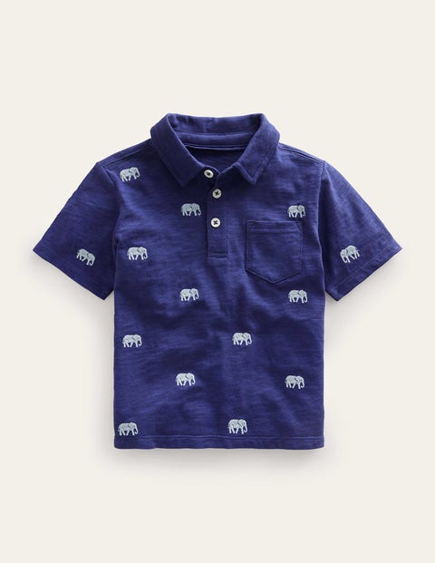 Embroidered Slubbed Polo Shirt Blue Boys Boden