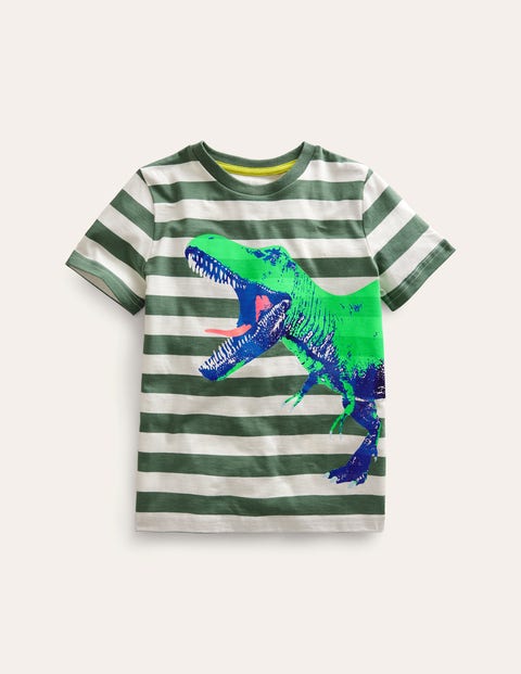 Mini Boden Kids' Photographic T-shirt Cobble Grey/ivory Dinosaur Girls Boden