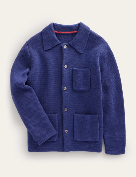 Knitted Button Through Jacket Navy Boys Boden
