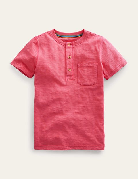 Washed Cotton Henley T-Shirt Pink Boys Boden