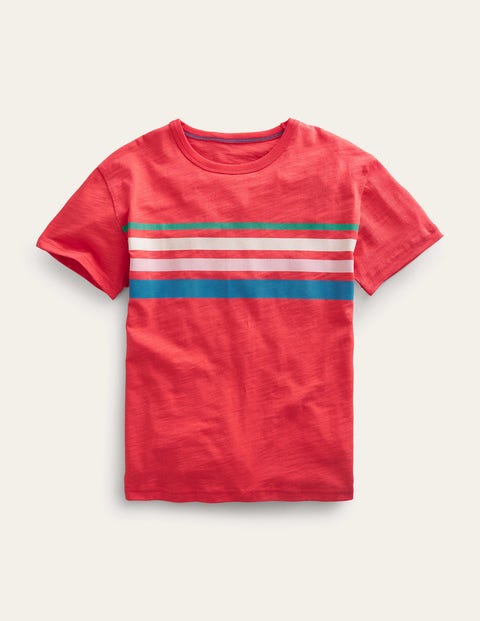 Relaxed Striped Cotton T-Shirt Red Girls Boden